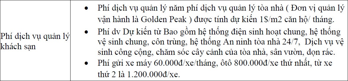 Phí quản ký khách sạn Nha Trang Golden Peak